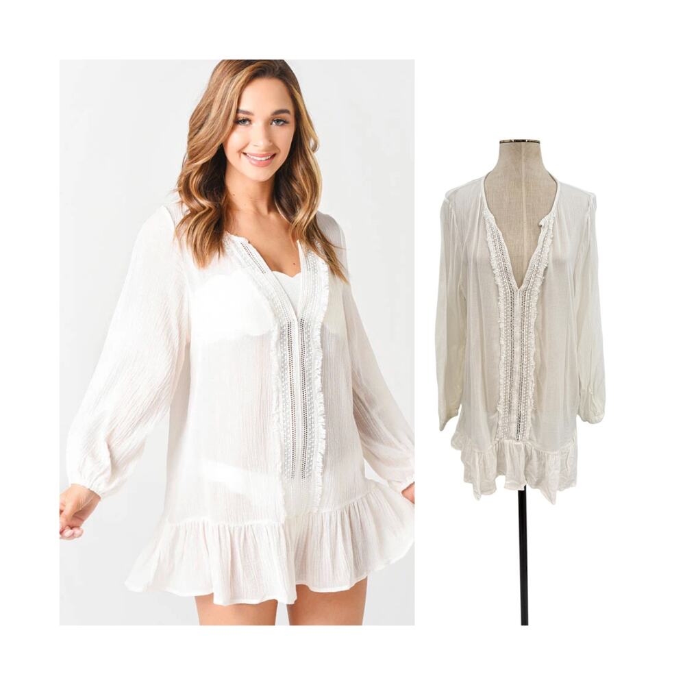Eberjey Summer of Love Elba‎ Cover Up Dress White Crochet Tunic Size Large